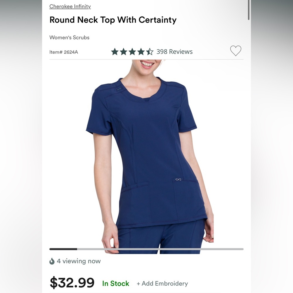 COPY - Navy Infinity by Cherokee Scrub Top